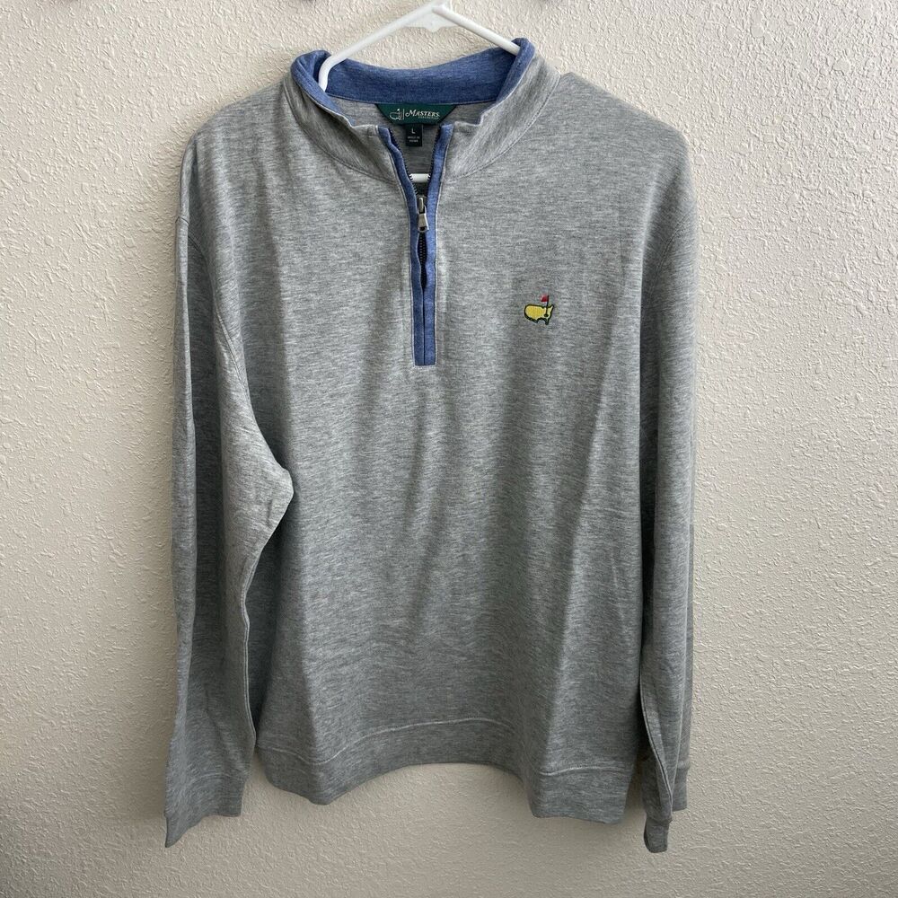Masters Men's Gray Quarter-Zip Sweater with Blue Trim and Yellow Logo